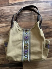 WorldLyda Tan Canvas Hobo Purse Bag Tote Boho Embroidered Handbag Tapestry