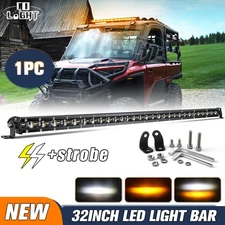 Slim 32inch Amber White Strobe Led Light Bar Roof Spot Offroad Truck SUV ATV 4WD