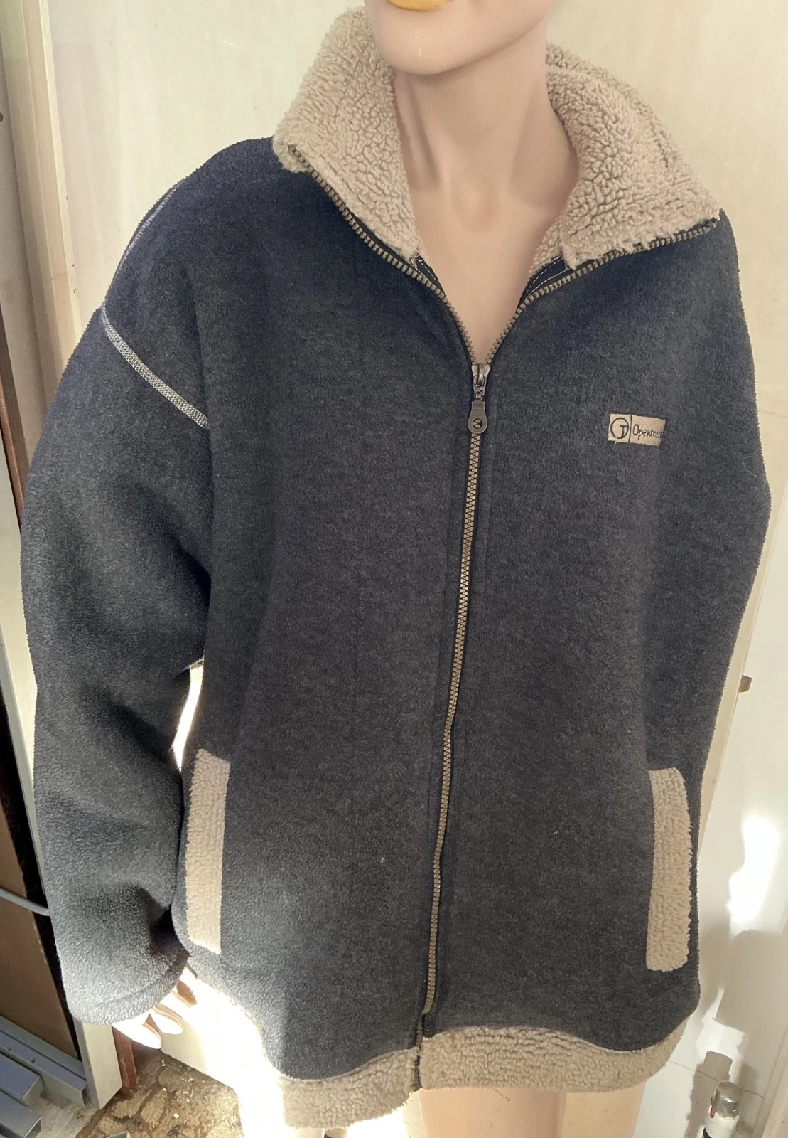 Opentrack Wool Lined Large Grey Bomber Jacket Stylish Vintage Retro Cozy