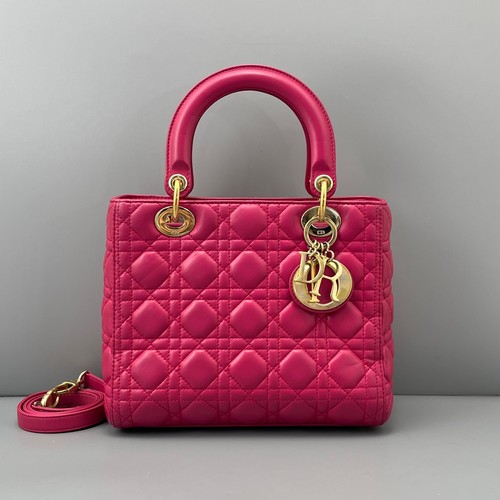 Christian Dior Lady Dior Medium 5-Grid Hibiscus Pink Cannage GHW Top Handle Bag