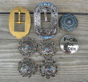 Lot of Western Tack Buckles Conchos Floral Turquoise Gold