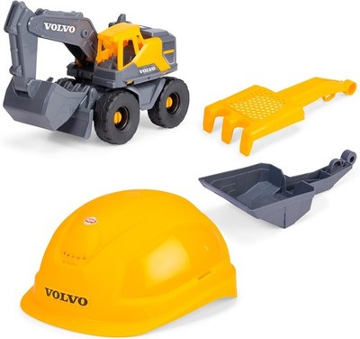 Dickie Toys Volvo Tough Excavator Baustellen Set Bagger Helm Zubehör 4 tlg