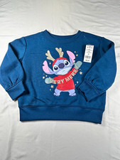 Jumping Beans Disney Stitch Christmas Blue Fleece Glitter Crew Sweatshirt 3T