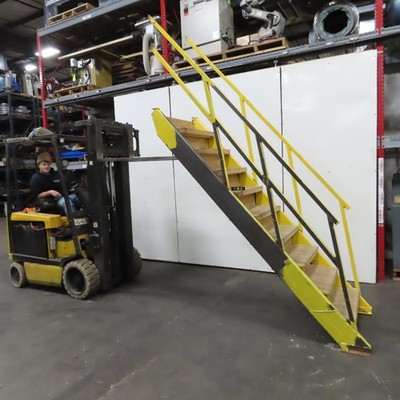 Industrial 9-Step Steel Stairs Ladder 36'' Wide Step 83'' H Top Step 9'' Risers