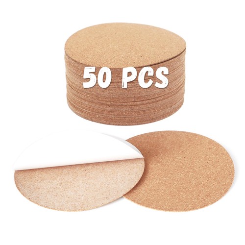 50 Pcs Self-Adhesive Cork Sheets for DIY Coasters, 4 Inch Round Backing ...