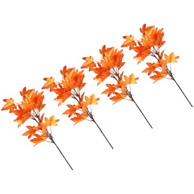 4Pcs Thanksgiving Decorations Artificial Maple Leaf Picks Fake Autumn Leaves