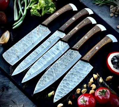 CUSTOM MADE HAND FORGE DAMASCUS STEEL CHEF KNIFE Set Kitchen Knives Cutlery 1767