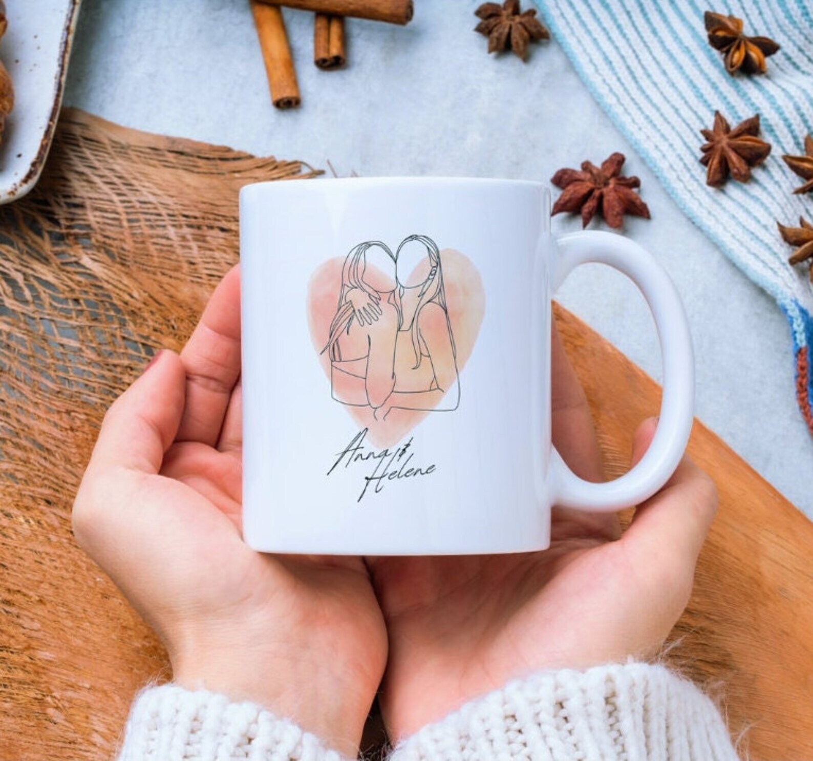 Personalized Best Friends Heart Mug for Couples & Friends Matching Gift