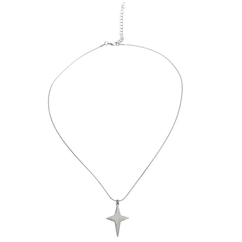 Fashion Four Pointed Star Necklace Simple Chain Smooth Pendant