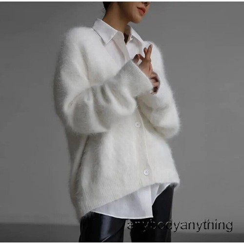 V Neck Soft Cardigan Solid Long Sleeve Warm Plush Women Sweater Coat Lady Winter - Picture 10 of 32