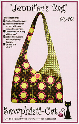 Hobo Bag Purse Sewing Pattern Jennifer's Bag 4 Exterior Pockets Sewphisti-Cat 