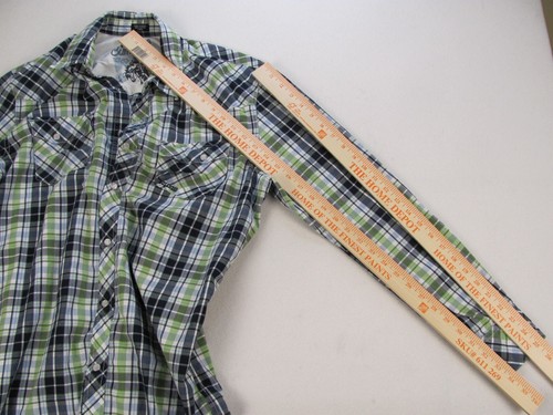 Bullhead Western Style Shirt Men Large Tartan Plaid Pearl Snap Long Sleeve - Picture 19 of 24