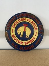 SUMMIT LUBRICATING OILS GOLDEN FLEECE MOTOR SPIRIT Cast Iron Dealer Plaque 9"