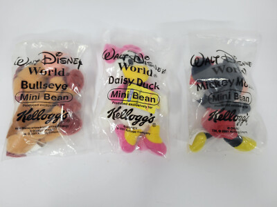 Lot of 3 Walt Disney World 2001 Mini Beans Kellogg's SEALED (Bullseye/Daisy/Mick
