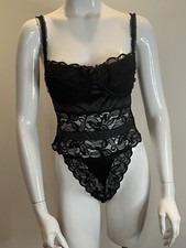 Vintage 80s Gold Label Victorias Secret Mesh Lace Teddy Bustier Bodysuit 36B S M