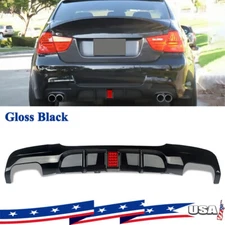 Rear Bumper Diffuser W/ Light Gloss Black For 2005-13 BMW E90 325i 335i M Sport