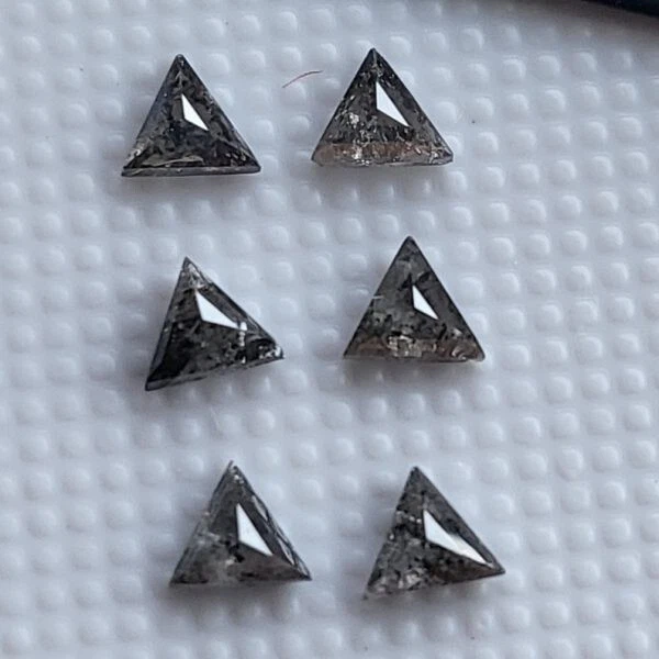 3.0mm Triangle Cut Clear Gray Salt and Pepper Faceted Rose Cut Diamond 2Pcs Pair - Image 4 of 4