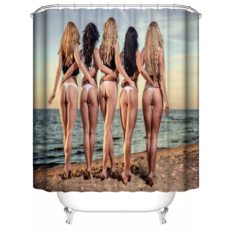Sexy Woman Shower Curtain Bathroom Rug Set Bath Mat Non-Slip Toilet Lid Cover.* - Image 3 of 4