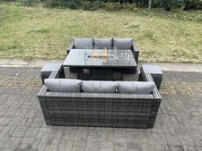 Fimous Outdoor PE Rattan Garden Furniture Gas Fire Pit Dining Table Lounge Sofa 