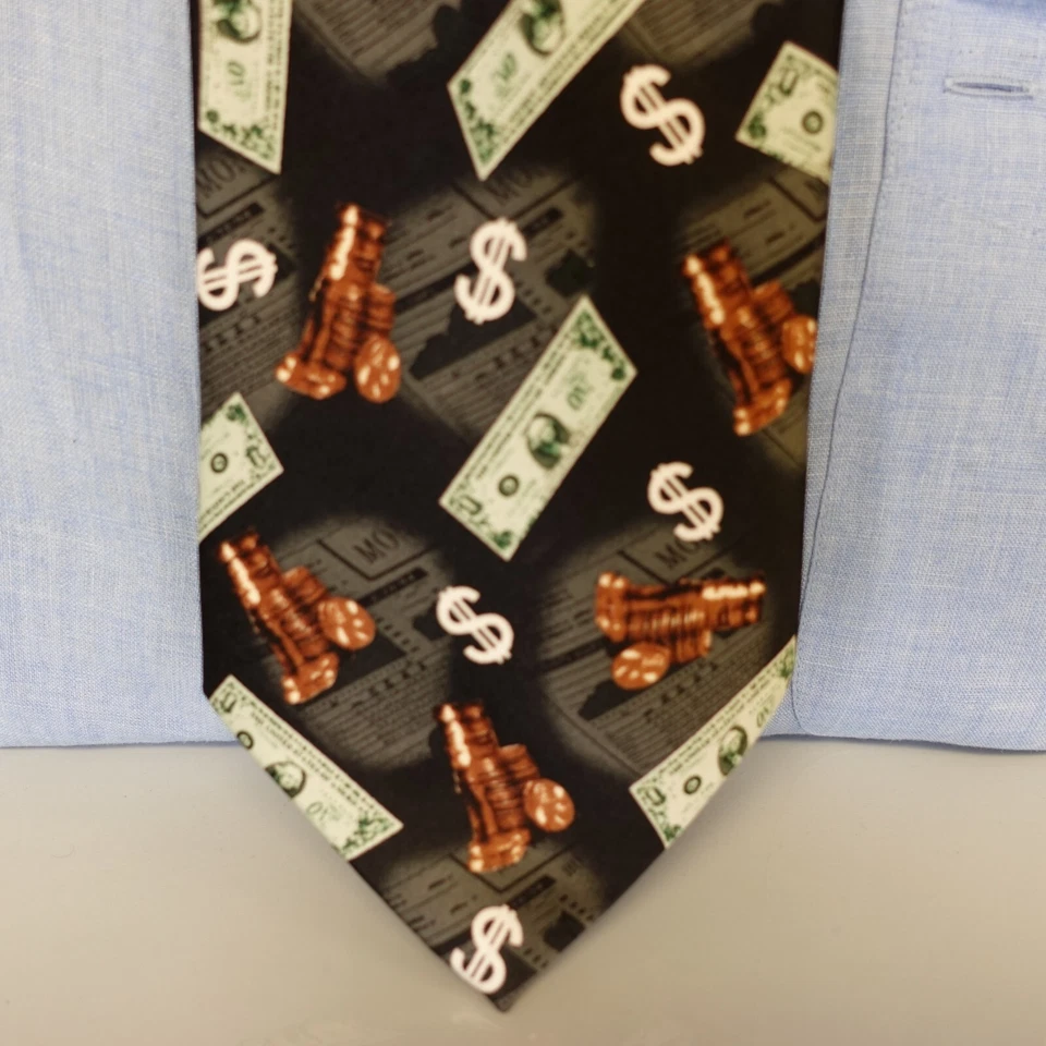 Corbata de vestir para hombre verde negro dólar moneda dinero inversión stock PARQUET Foto 2 de 4