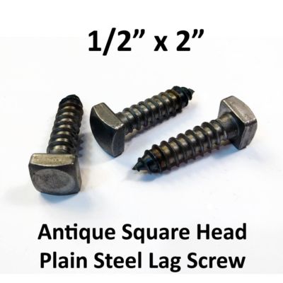 (25) 1/2'' x 2'' Antique Lag Screws Square Head Plain Steel Blacksmith Rustic