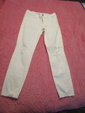 J Brand Mid Rise Skinny White Cropped Distressed Raw Hem Womens Jean Size 28 NWT