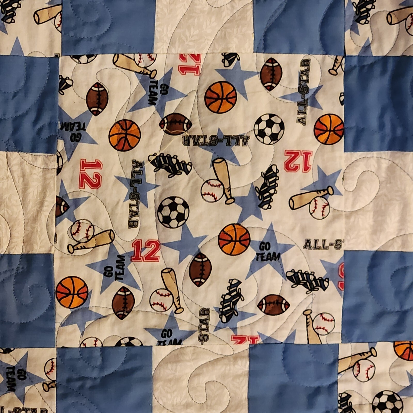 Patchwork Sport Hand Made Quilt Wall Hanging Lap Quilt Pieced Patchwork Sports Ball All ...