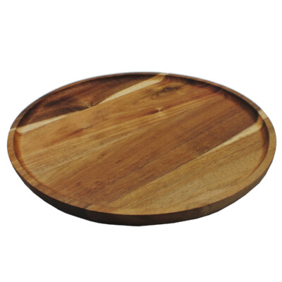 Premium Acacia Wooden Food Serving Plate Round Wooden Tea Tray 12.5in Dia S-4569