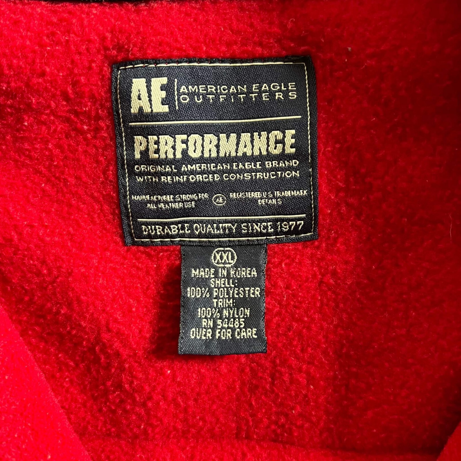 American Eagle AE Performance Red Black Fleece Ve… - image 3