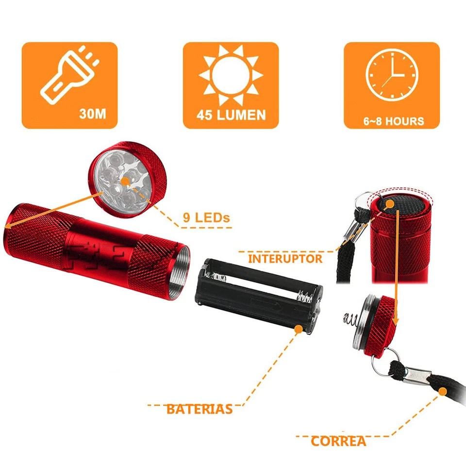 Mini Linterna Llavero LED Aluminio a Pilas Acampada, Mochila... Rojo d516 - Imagen 2 de 4
