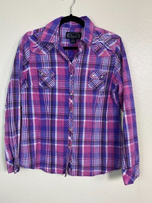 Shyanne Women Purple Pink Plaid Long Sleeve Western Shirt Size Large Snap  Cowboy