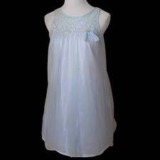 Vintage Frothy Yolande Blue Chiffon Over Nylon Double Layer Nightgown Sz S