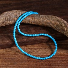 Natural Blue Turquoise Dainty Choker Round 3mm Beads Healing Reiki Necklace