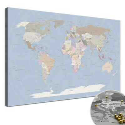 Lana KK  Slim Line Leinwandbild - World Map Iceblue - Weltkarte, Pinnwand