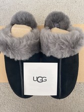 UGG SCUFFETTE II BLACK SUEDE SHEEPSKIN CUFF SLIPPERS SIZE US 6 WOMEN NEW