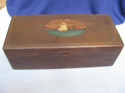Sailors Nautical Wood Box Letter Writing Maps Charts HPainted Folk Art Sailboat