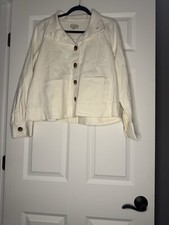 Loft Cotton Blend Blazer Jacket Cream Large Nwt 74.99