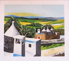 Renzo Meschis - Paesaggio pugliese con trulli