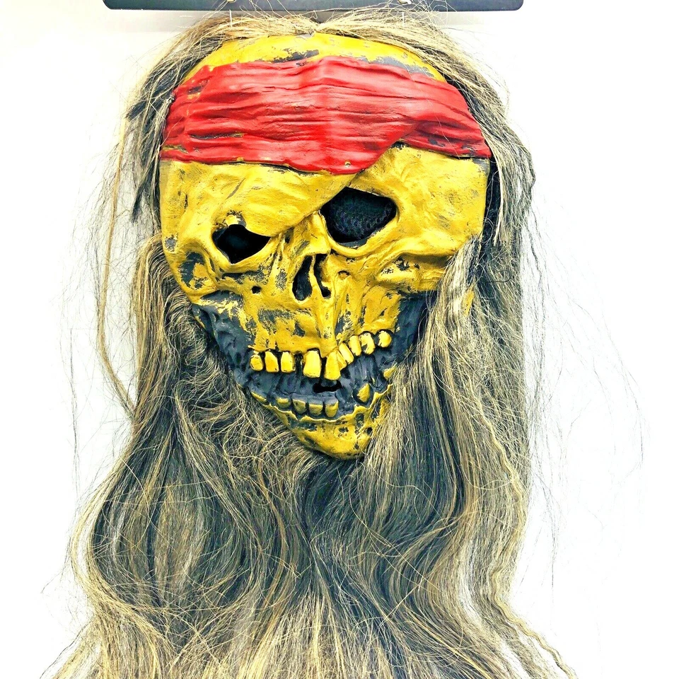 Halloween Mask Pirate Skull Long Hair Realistic Scary Costume Mask Hair New - Image 3 of 4