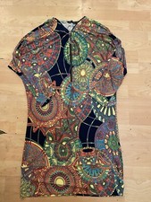 JULIE D’ORLEAC Geometric Boho Fitted Dress Size S Long Sleeve Front Zipper AH9