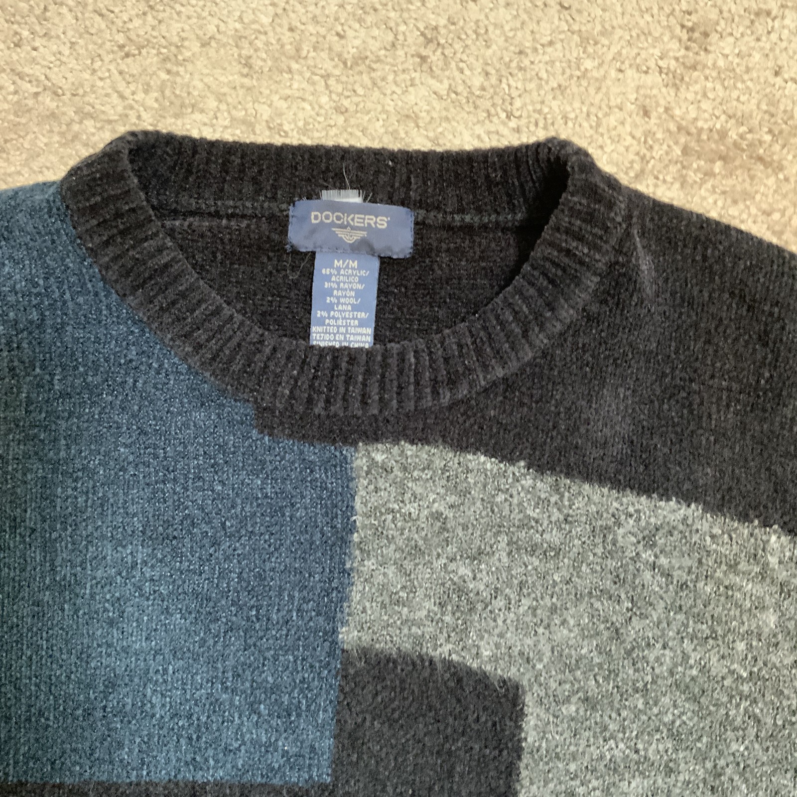 Dockers Blue Patchwork Crew Neck Long Sleeve Pull… - image 2