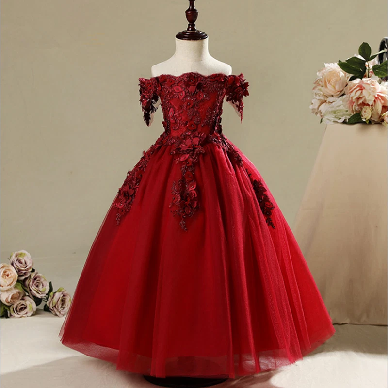 Flower Girl Dress First Holy Communion Party Prom Dress Princess Wedding Pageant - Image 4 of 4