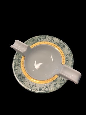 Thun Green Marbled Ceramic Ashtray with Silver Trim ~ New In Box