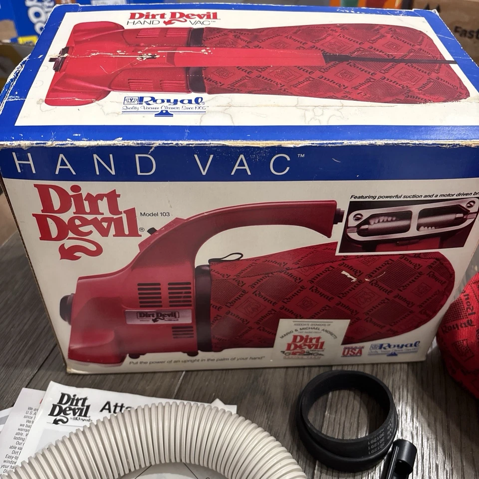 Vintage Dirt Devil Hand Vac Model 103 W/ Attachment Kit & Lots of Bags. TESTED - Image 2 of 4