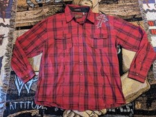 Affliction Style Men Plaid Pearl Snap Button Down Short Sleeve Shirt XL Cross