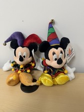 Tokyo Disneyland 15th Anniversary Mickey  Minnie Mouse Plush Jester Mardi Gras