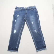 Zenana Womens Boyfriend Jeans Size 32 Dark Wash Distressed Crop Stretch Denim