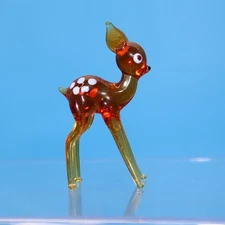 Vintage Hand Blown Art Glass Amber Miniature Deer 2” Tall Figurine Mini Tiny