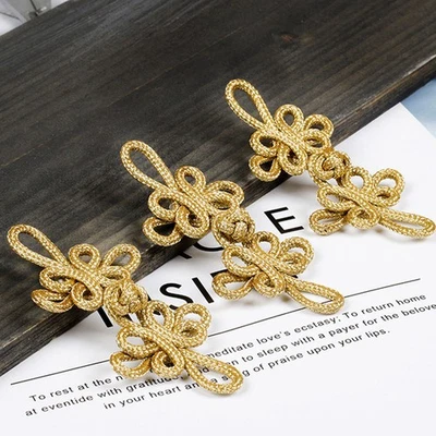 6 Pairs Golden DIY Chinese Knot Loop Fasteners Sewing Buttons for Clothing - Image 1 of 4
