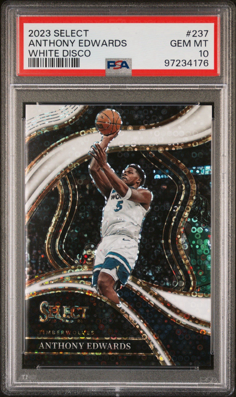 2023 Select Courtside Anthony Edwards #237 White Disco Prizm /75 PSA 10